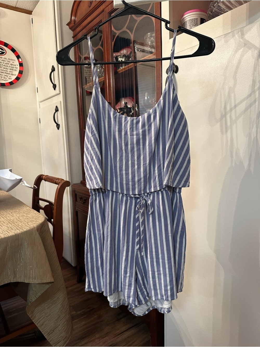 Abercrombie & Fitch Blue and White Striped Tie-Waist Romper